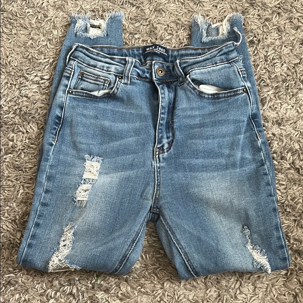 Wax Jean Blue Skinny Denim with Distressed Details